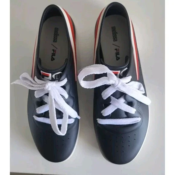 Melissa X Fila Women's Ruber Black Lace-up Jelly Red Stripe Sneakers Size 7 - Picture 13 of 13